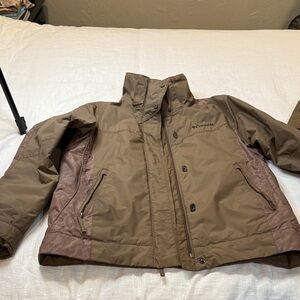 Columbia Taupe Ski Jacket with Zip Pockets and attachable hood size M